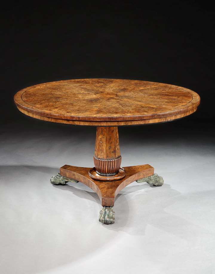 A Fine Regency Period Burr Yew Wood Circular Centre Table